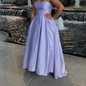 High-Low Strapless Satin Ballgown